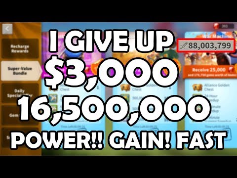 $3,000 in 4 Days 16.5M Power - I Give Up - [ Power Up ] GEMMING Zenith of Power | Rise of Kingdoms