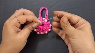Hand Embroidery Amazing Trick - Easy Woolen Flower Making Ideas with Pencil - DIY Wool Flower Design