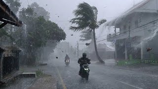 EXTREME TYPHOON STORM‼️ HEAVY RAIN, STRONG WINDS AND HAIL ATTACK🌧️ #rain #rainsounds #relaxing