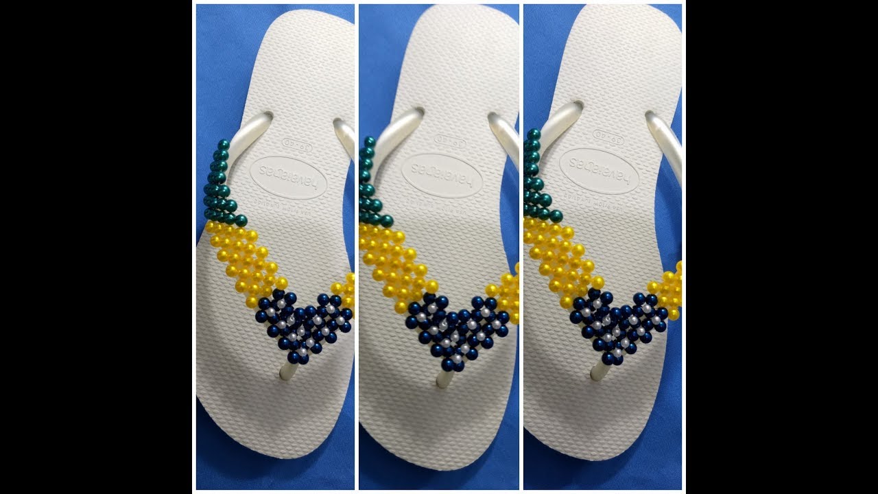 Como fazer havaiana bordada com pérolas bandeira do Brasil Cida reis
