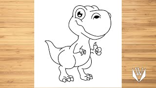 How to draw Cute Trex Step by step, Easy Draw | Free Download Coloring Page