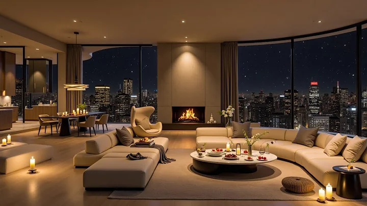London City View Luxury Apartment Night 🌃 Relaxing Jazz & Fireplace - Cozy Night Ambience