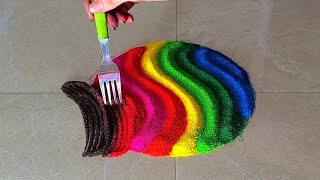 Ganesha with hibiscus flower 🌺 rangoli using fork | easy rangoli for festival | Easy rangoli trick