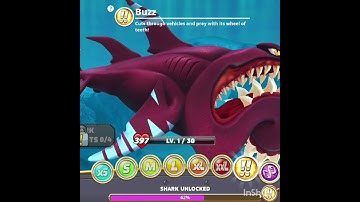I collected all the fossils and unlocked Buzz |hungry shark world #hungrysharkworld #hungryshark