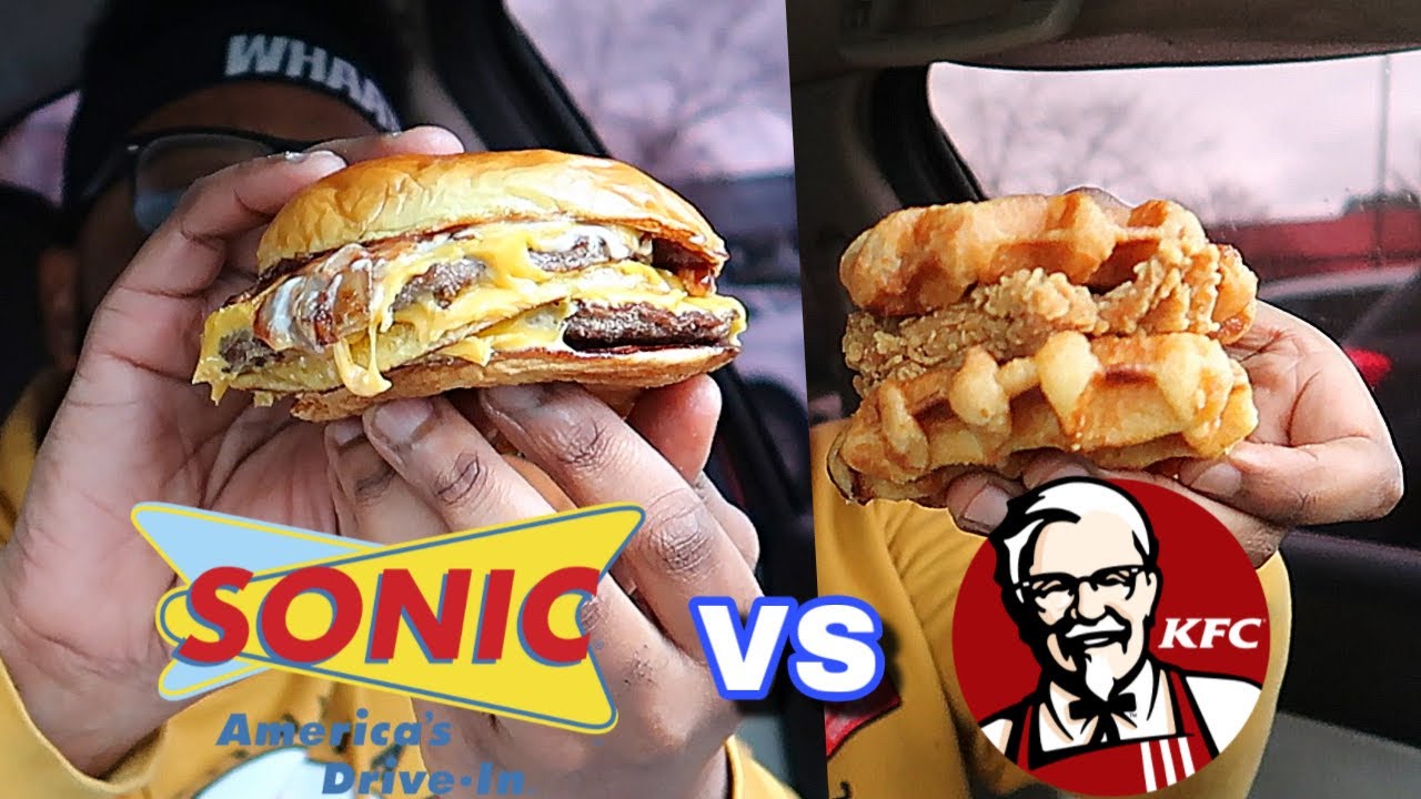 SONIC BIGGIE CHEESE vs KFC CHICKEN & WAFFLES SANDWICH YouTube