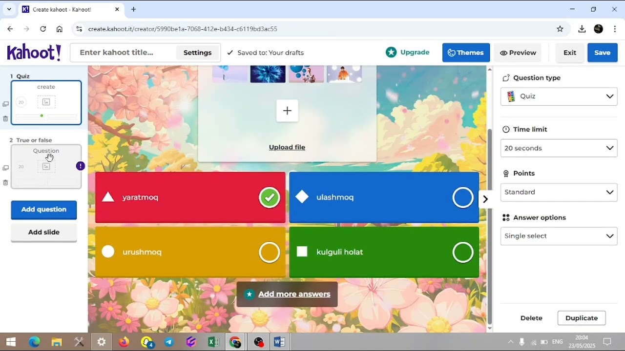 Kahoot saytidan foydalanish va saytda test tuzish
