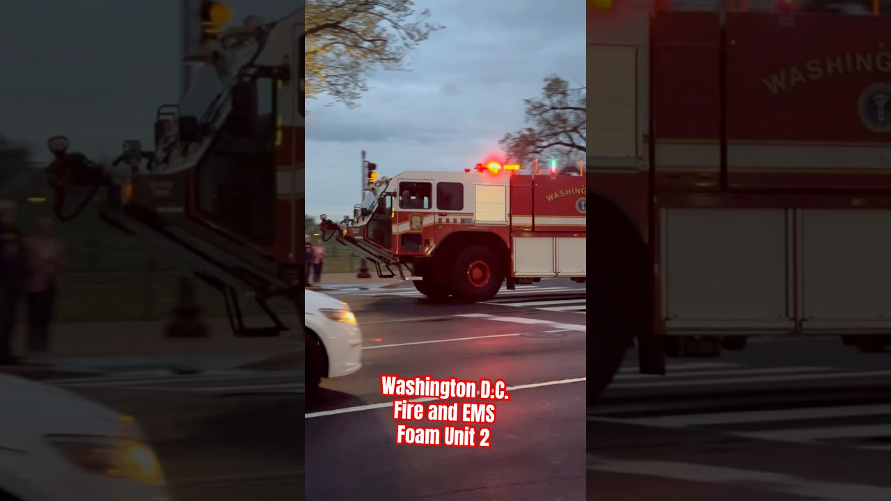 Washington D.C. Fire and EMS Foam Unit 2 Oshkosh Striker 1500 ARFF Responding from the White House
