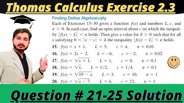 Thomas Calculus Exercise 2.3 Question# 21-25 solution||Find Delta Algebrically|| MSN Mathematician||
