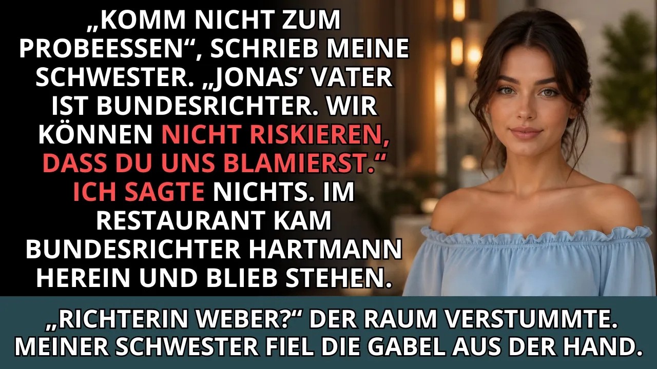 Meine Schwester sagte „Der Vater meines Verlobten ist Bundesrichter“ – bis er mich beim Abendess