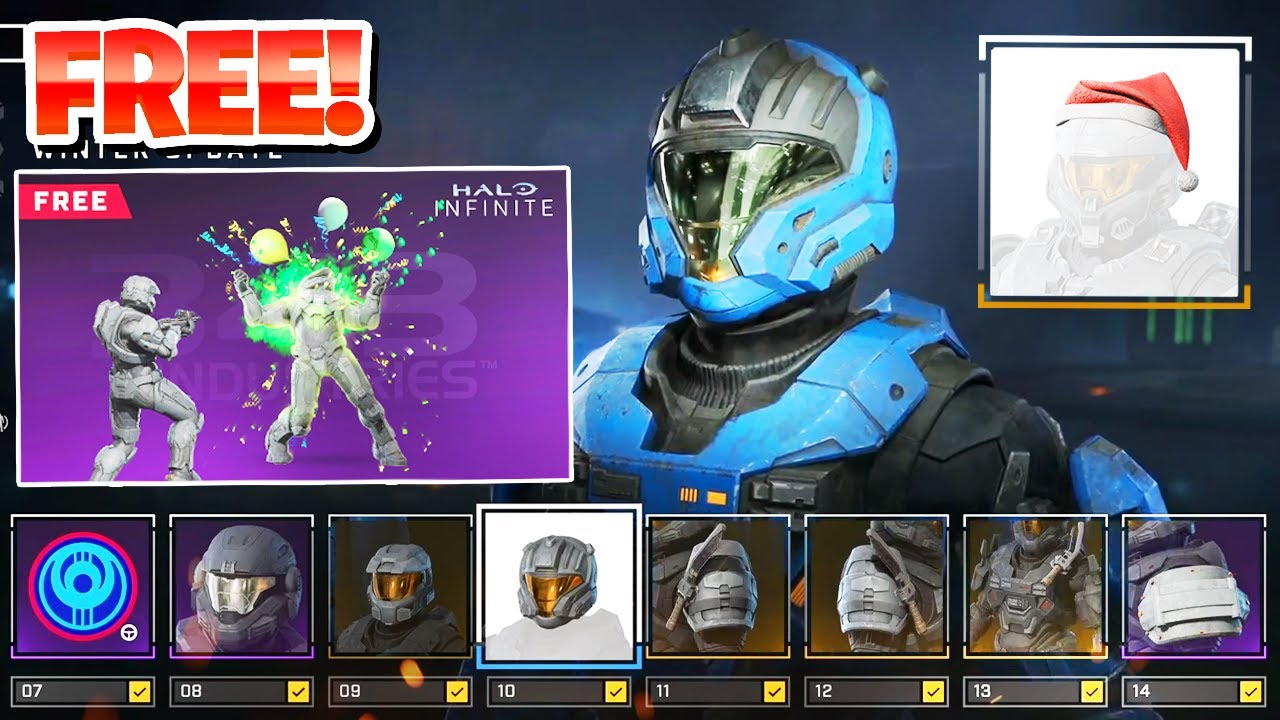All 30 Winter Battle Pass Rewards, Free Grunt Birthday Party Effect, Halo Infinite Holiday Event!