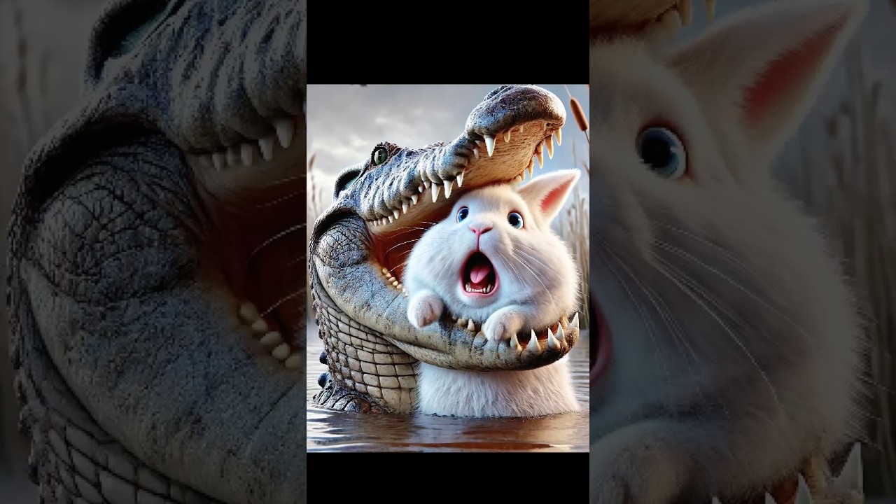 The rabbit must survive from the fierce crocodile. 🐰 