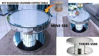 DIY CRUSHED DIAMOND COFFEE TABLE/MIRRORED ROUND COFFEE TABLE ~Using a WIRE SPOOL.