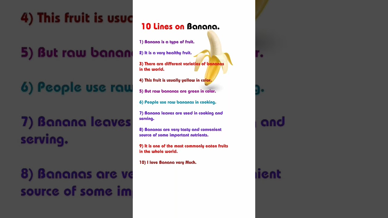 10 lines on Banana in english/10 lines essay on banana/essay on banana/essay on my favorite fruit