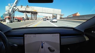 Tesla FSD 12.3.3 makes the drive through construction on I-10 with no issues