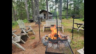 THE TENT. Mowing at the Tent and Backwoods Cabin. Getting ready for fishing.Campfire cooking.