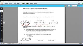 Algebra 1 B Unit 2 Lesson 8-9 - Factoring Quadratic Expressions