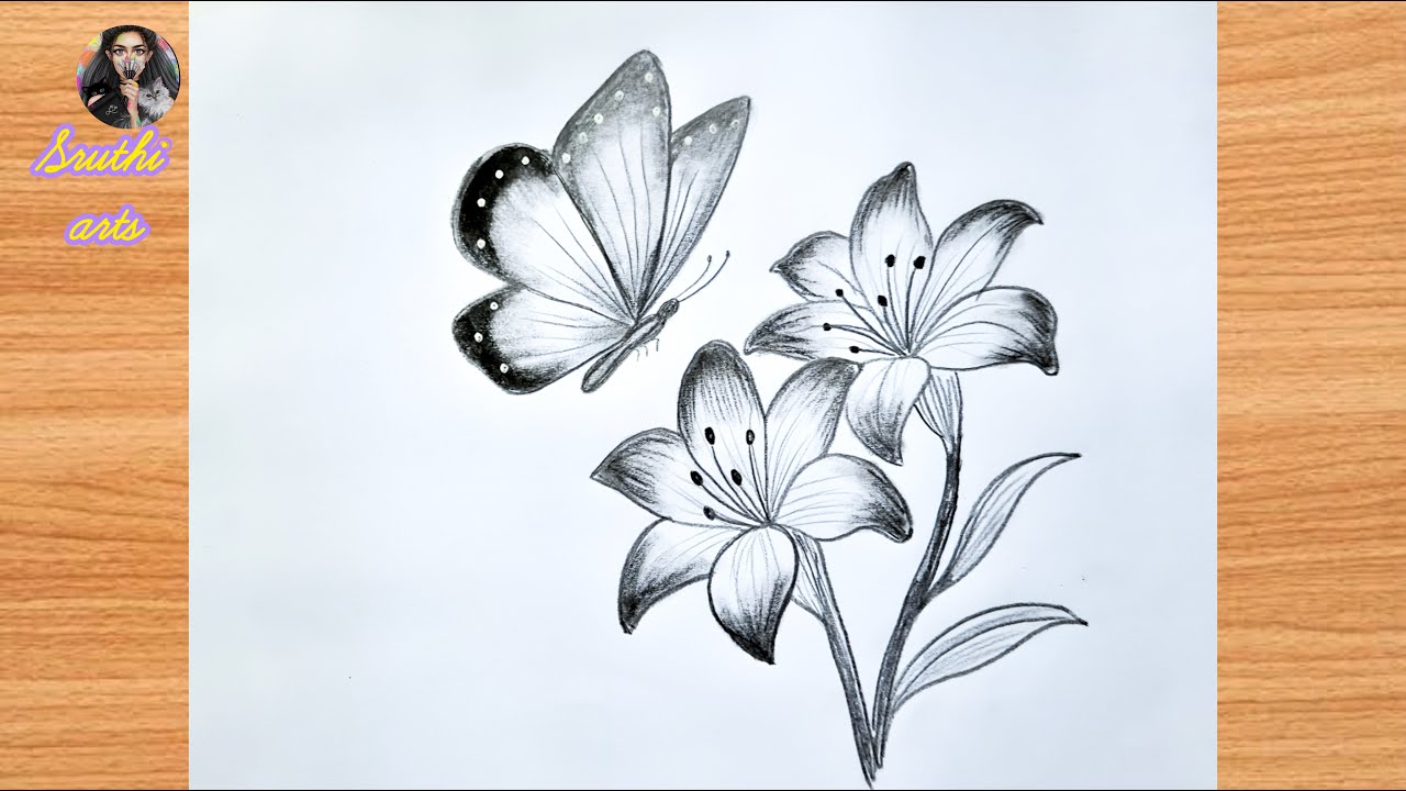 How to draw a Butterfly on Flower Easy| Easy Pencil Sketch| Drawing ideasfor Beginners