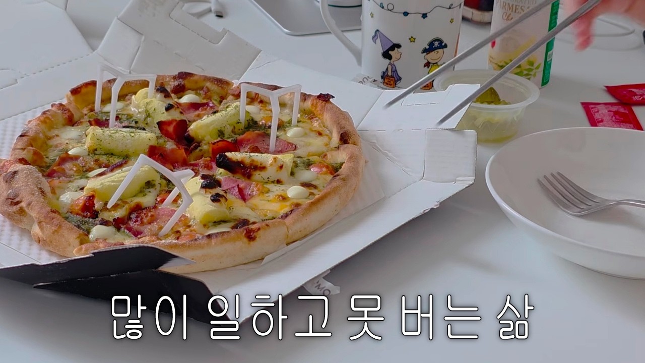 vlog. 회사 미팅가는 백수 웹툰작가 일상 브이로그, 소금빵 피자와 냉라면