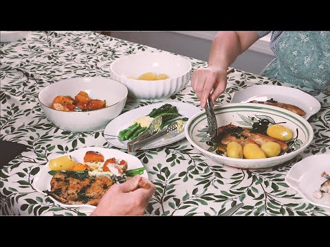 프랑스식 버터 생선 <strong>구이</strong>, 발사믹 드레싱을 곁들인 비트 샐러드, <strong>마늘</strong> 아이올리를 곁들인 아스파라거스