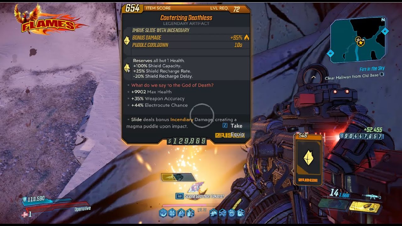 Borderlands 3 Artifact 1 Cauterizing Deathless level 72 (Phoenix) YouTube