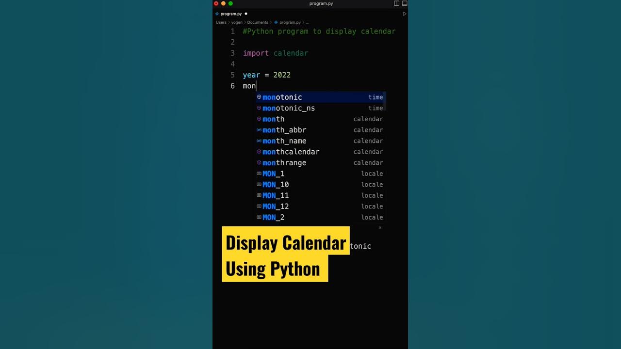 Display Calender using Python Code #shorts #coding #programming - YouTube