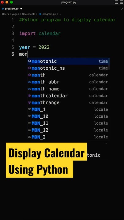 Display Calender using Python Code #shorts #coding #programming - YouTube
