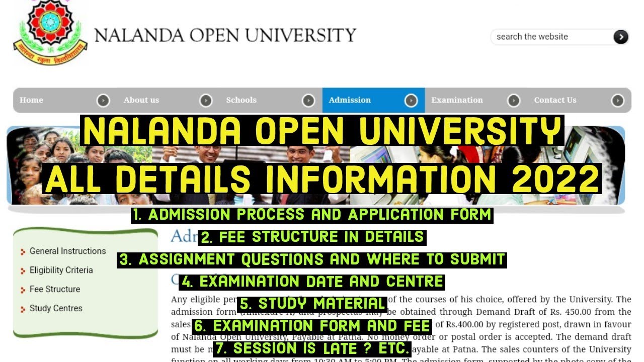 Nalanda Open University 2022 Admission, Assignment, Exam, Fee All Details.