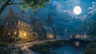 Medieval Village Ambiance | Relaxing Medieval Village Sounds at Night, Rain and Thunderstorm Sounds