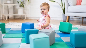 ECR4Kids SoftZone® Patchwork Toddler Mat and 12-Piece Block Set