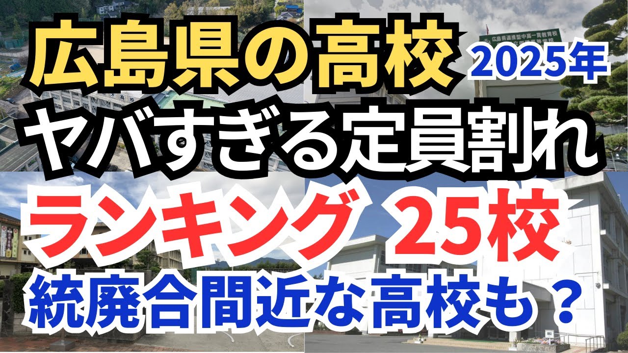 【衝撃】広島県の定員割れ公立高校TOP25校 定員の1/4も埋まっていない高校も･･･【空から見る】