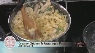 Cooking Creamy Chicken and Asparagus Pasta with Harmons