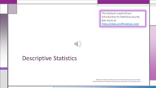 Descriptive Statistics Lecture Part II