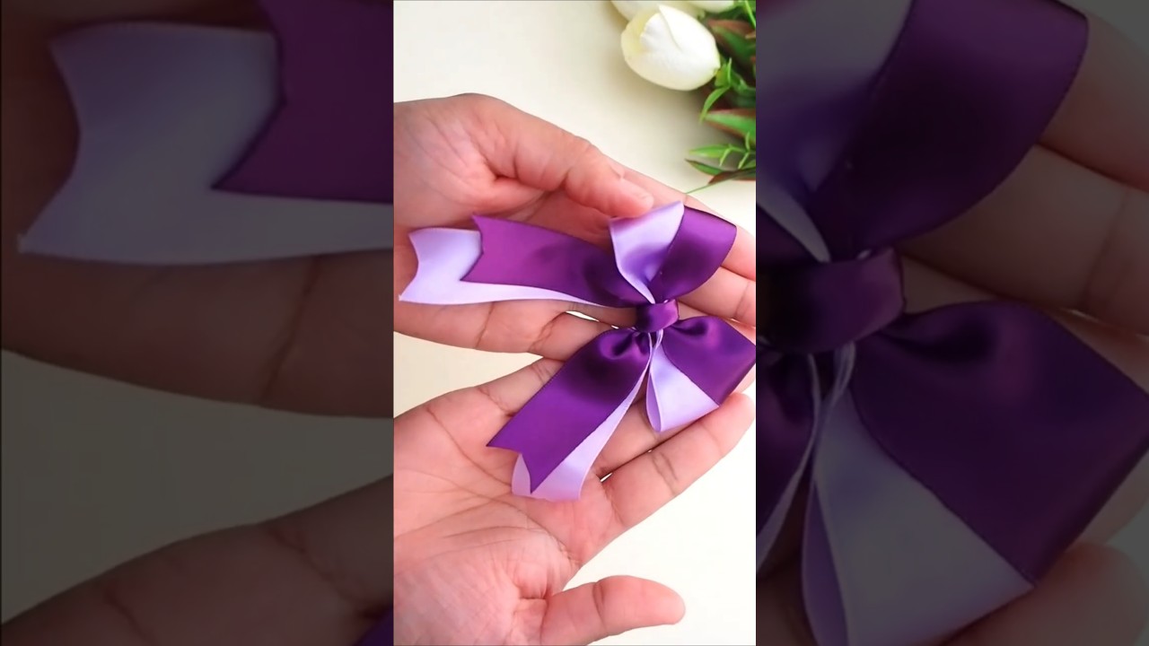 Easy Bow Hack in 30 Seconds! No Sew DIY Ribbon Craft for Gifts & Hair| DIY Double Color Ribbon Bow 🎀