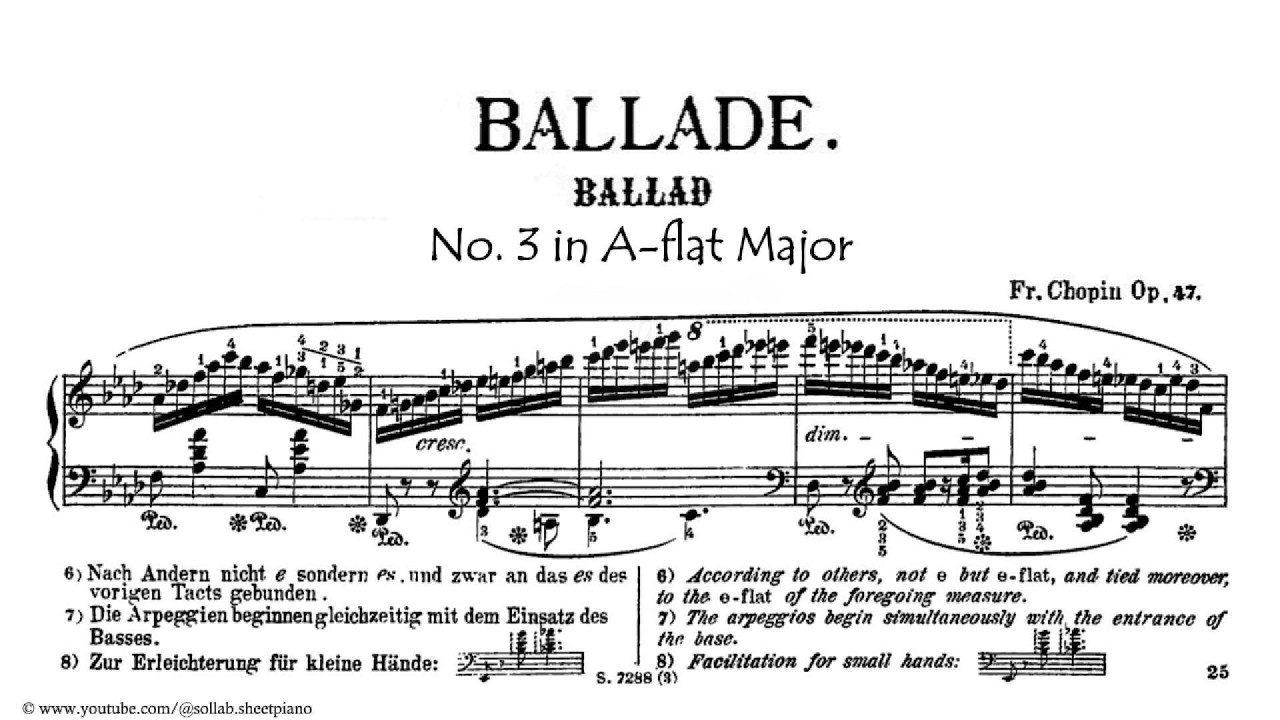 Frédéric Chopin – Ballade No. 3 in A-flat Major, Op. 47  | Complete Score | Piano Sheet Music