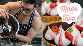Chocolate Ganache Tart with Meringue Kisses | Made for Two with Topless Baker | Food Network