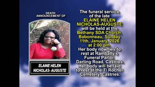 ELAINE HELEN NICHOLAS AUGUSTE ~ Short Obituary