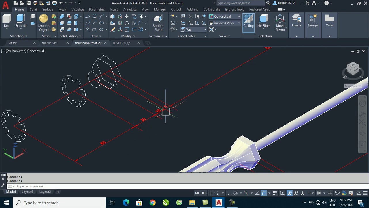 Bai 7: Thực hành lệnh LOFT trong AutoCAD 3D - Vẽ Tô... - youtube