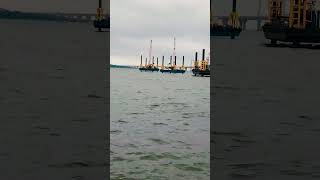 Jack up barge &Concrete Batching Plant 🌊👉😍 #music #boat #views #ship #squarerigger #jackup #sheetpil