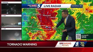 Radar shows debris amid tornado warning in OKC metro