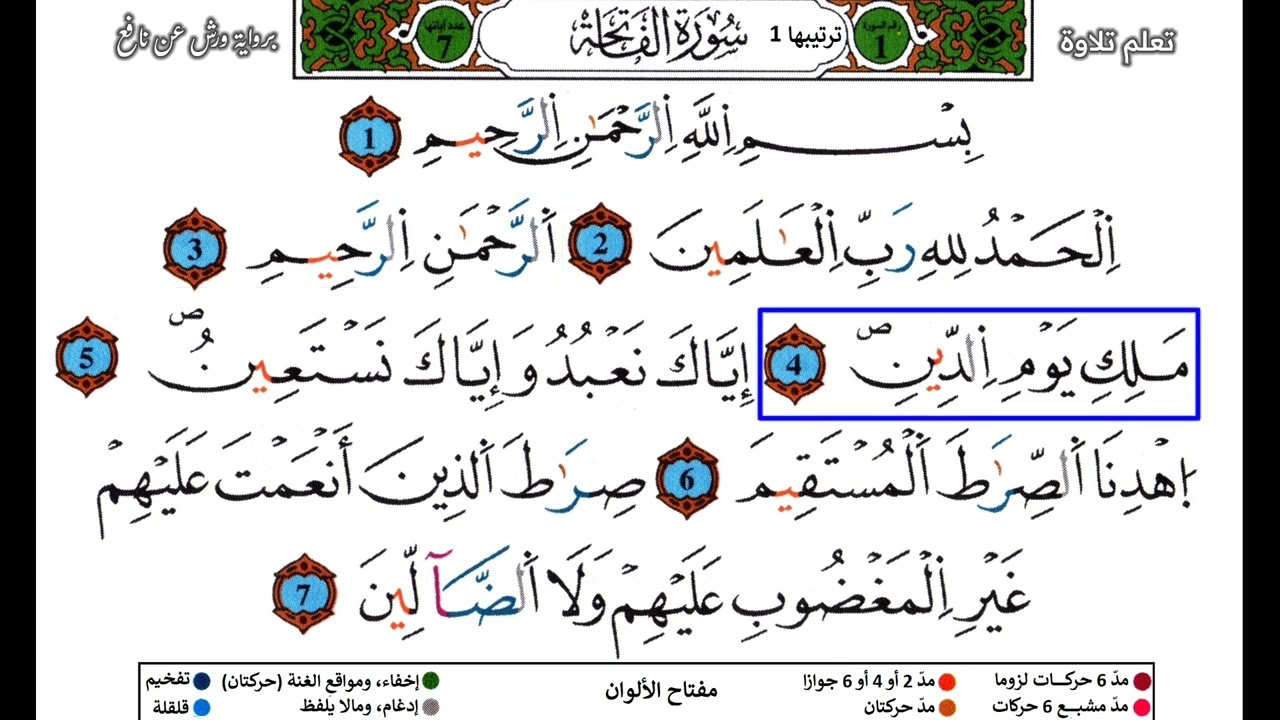 تعلم تلاوة سورة الفاتحة، برواية ورش عن نافع