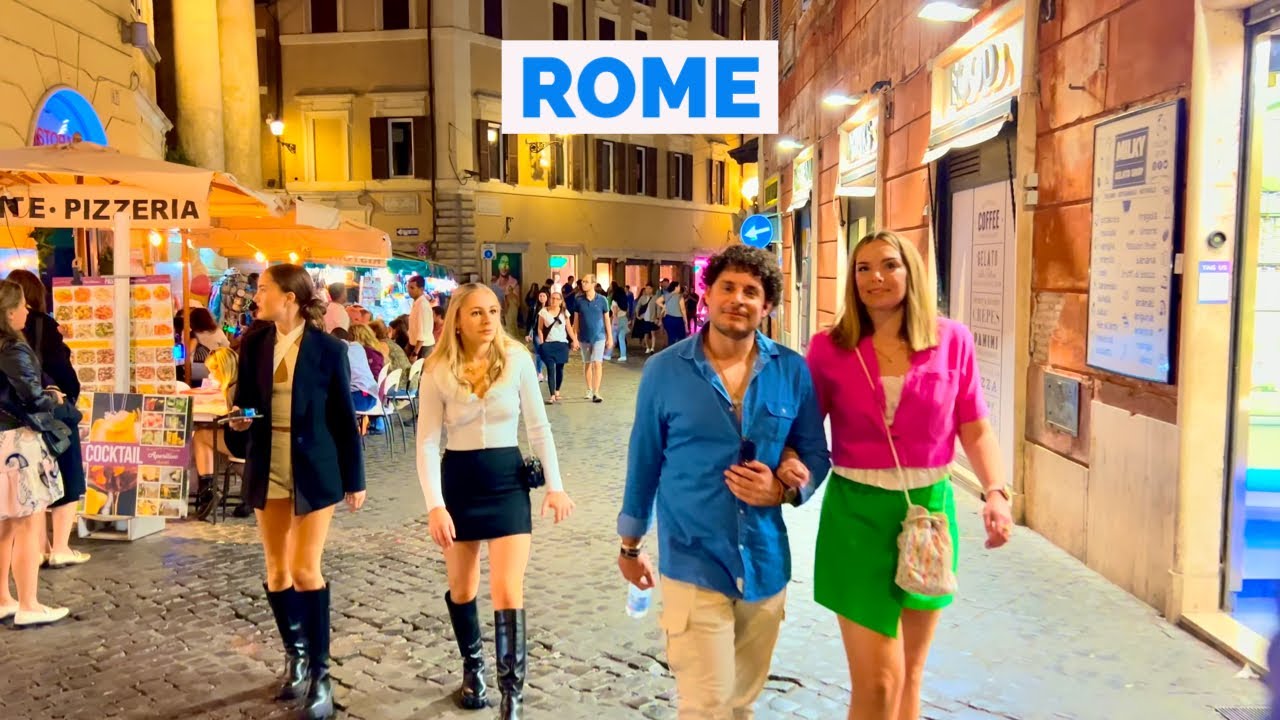 Rome, Italien | After Dark | Nattpromenad i Staden 4K