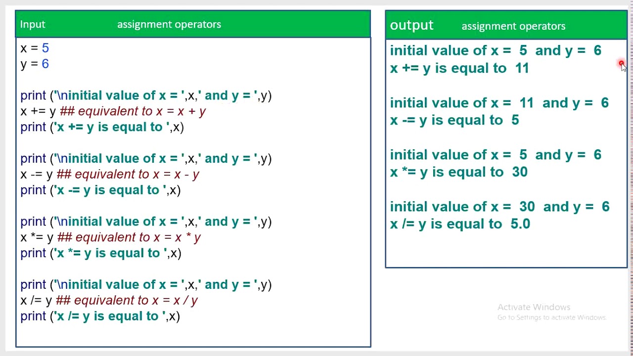 assignment operator bash