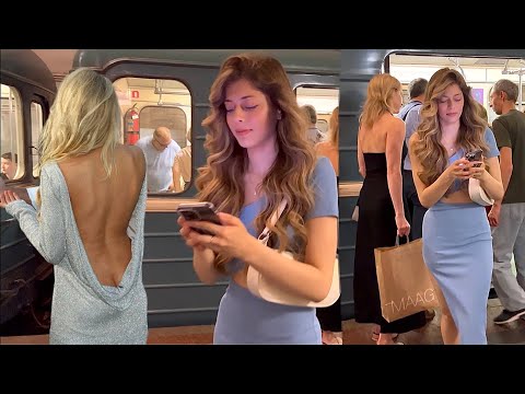 🇷🇺 СУПЕР МОСКОВСКОЕ МЕТРО🚇Красивые девушки в вечернем метро🤩Россия🔥👍