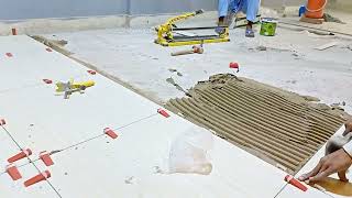 Installing 24x48 porcelain tiles on walls || 100% Coverage How to Install 24x48 Tile || amir ali