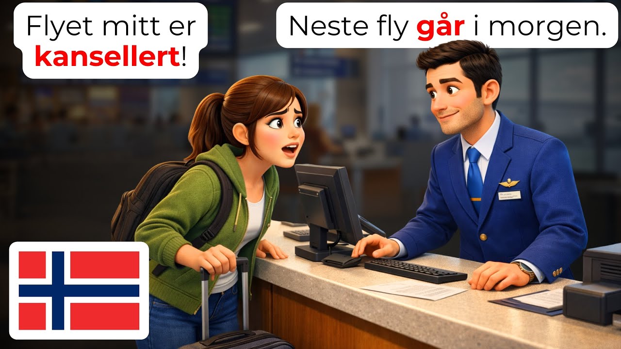 🇳🇴 15 Ежедневных Норвежских Диалогов в Аэропорту (A1-A2) | Задержки Рейсов и Перебронирование
