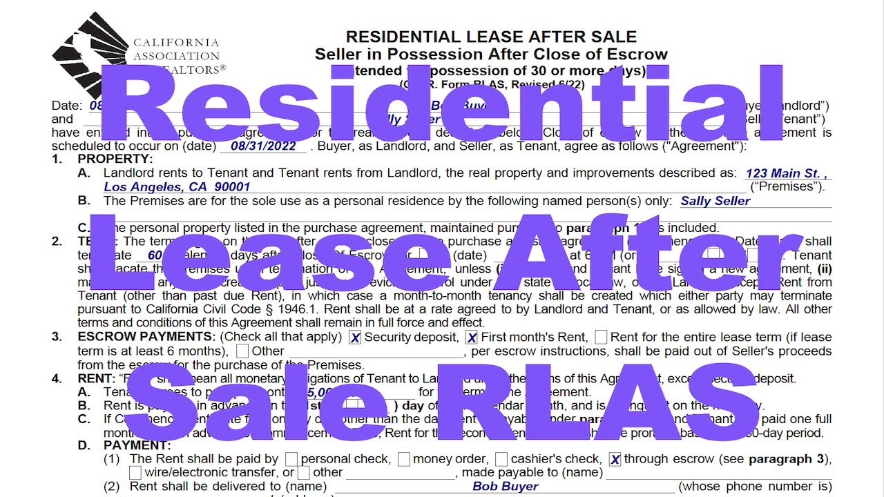 How To Do The Residential Lease After Sale CAR Form RLAS YouTube