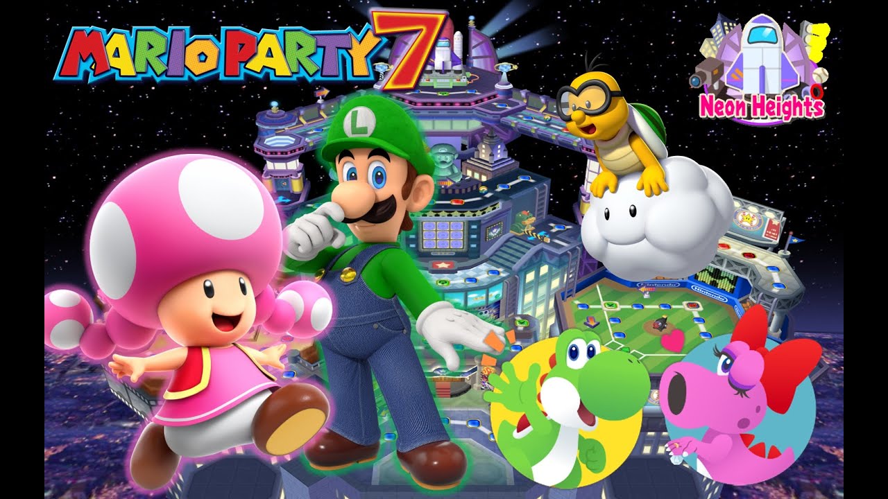 Mario Party 7 - Toadette & Luigi vs Yoshi & Birdo - Neon Heights