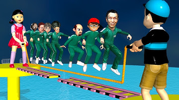 Scary Teacher 3D vs Squid Game Trying Jump Rope over Wooden Bridge Challenge Who Faster Game