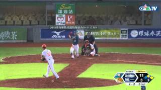 08/25 Lamigo vs 統一 九局上,Lamigo靠著兩次壞球,再攻回兩分