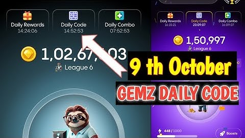 Gemz Daily Code | 9 October Gemz Daily Code | Gemz Daily Combo | Today